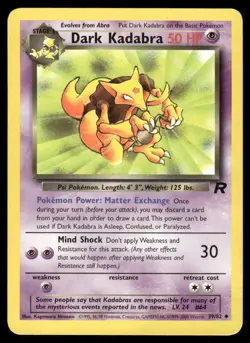Pokemon Cards Dark Kadabra 39/82 UNLIMITED Team Rocket WOTC Uncommon MP - Image 1