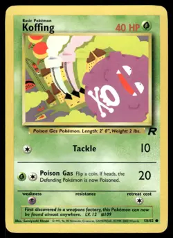 Pokemon Cards Koffing 58/82 UNLIMITED Team Rocket WOTC Common NM *2 - Image 1