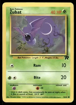 Pokemon Cards Zubat 70/82 UNLIMITED Team Rocket WOTC Common MP - Image 1