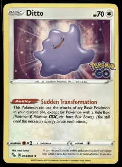 Pokemon Cards Ditto 053/078 Pokemon GO Holo Rare NM - Image 1