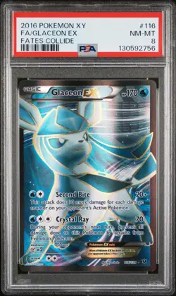 Pokemon XY Fates Collide Glaceon EX 116/124 Full Art Ultra Rare Holo Foil PSA 8 - Image 1