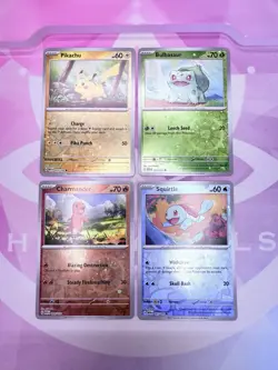 Pokemon 151 Cosmo Rev Holo Kanto Starters Charmander/Squirtle/Bulbasaur/Pikachu - Image 1