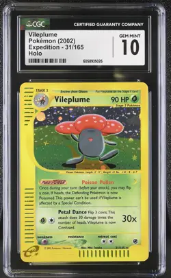 CGC 10 GEM MINT Vileplume 2002 Expedition 31/165 Holo Pokemon Card - Image 1