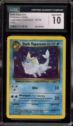 Pokemon Dark Vaporeon Legendary Coll. Holo Rare #9 CGC 10 Gem Mint - Image 1