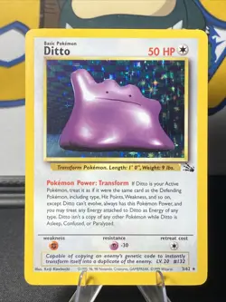 Pokemon TCG Ditto 3/62 Fossil Unlimited Holo Rare Vintage 1999 WOTC - Image 1
