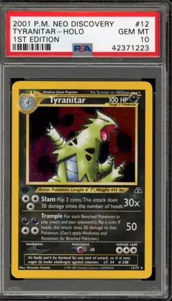 Pokemon Tyranitar Neo Discovery 1st Edition Holo Rare #12 PSA 10 Gem Mint - Image 1