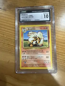 CGC GEM MINT 10 Arcanine 23/102 Base Set Unlimited Uncommon Pokemon WOTC - 1999 - Image 1