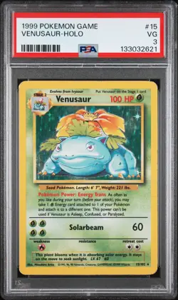 1999 POKEMON BASE SET UNLIMITED #15 VENUSAUR-HOLO PSA 3 - Image 1