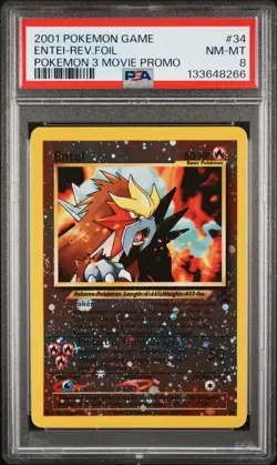 Pokemon Card Entei 34 Reverse Holo Pokemon 3 Movie Promo PSA 8 Game Movie - Image 1