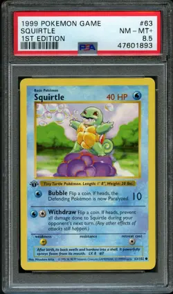 Pokemon | Squirtle 63/102 | PSA 8.5 NM - Mint | 1st Edition Base Set | 1999 - Image 1