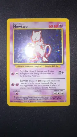 Mewtwo Holo 10/102, Base Set, 1999 WOTC Pokemon MP - Image 2