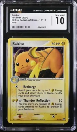 CGC 10 GEM MINT Raichu 12/112 Holo 2004 Pokemon EX Fire Red & Leaf Green Pop 28 - Image 1
