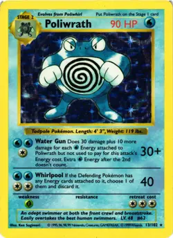 Pokemon TCG Poliwrath Holo Rare Card 13/102 Base Set Shadowless LP - Image 1