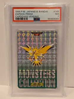1996 PSA 7 Zapdos 145 Japanese Pocket Monsters Carddass Green Prism Bandai NM - Image 1