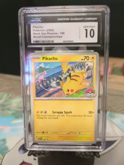 Pikachu 190 World Championship 2024 CGC GEM MINT 10 Black Star Promo Pokemon TCG - Image 1