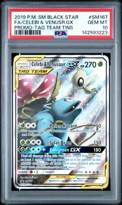 2019 POKEMON SM BLACK STAR PROMO #SM167 FULL ART/CELEBI & VENUSAUR GX PSA 10 - Image 1