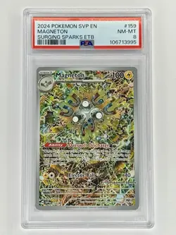 2024 POKEMON SURGING SPARKS POKEMON CENTER ETB PROMO #159 MAGNETON PSA 8 - Image 1
