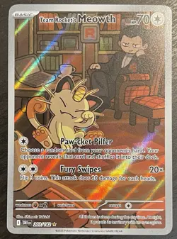 Team Rocket's Meowth 203/182 Illustration Rare Pokemon TCG Destined Rivals NM - Image 1
