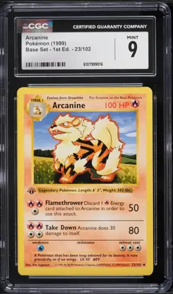 CGC 9 Arcanine 1st Edition Base Set 1999 Pokemon Card #23 - Image 1