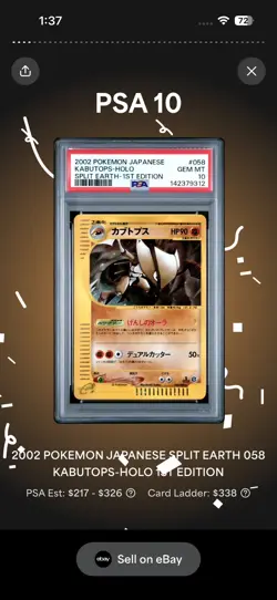 PSA 10 Kabutops Holo 058 E Card Split Earth Unlimited 2002 Pokemon Japanese Card - Image 1