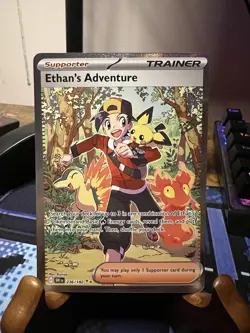 Pokemon TCG Destined Rivals Ethan's Adventure Full Art Trainer Card 236/182 - Image 1