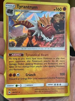 POKEMON TYRANTRUM 69/131 RARE HOLOFOIL FORBIDDEN LIGHT LP CARD - Image 1