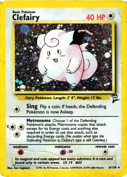 Pokemon Clefairy 6/130 Base Set 2 Holo Rare Card HEAVY DMG - Image 1