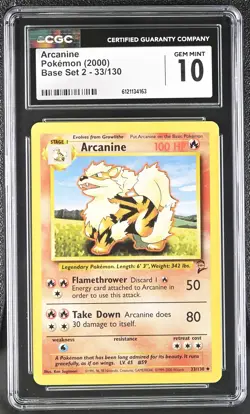 CGC 10 GEM MINT Arcanine 2000 Base Set 2 33/130 Pokemon Card - Image 1