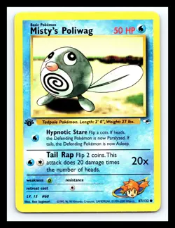 💥 Misty’s Poliwag 87/132 1st Edition Stamp Gym Heroes WOTC Pokemon Vintage 2000 - Image 1