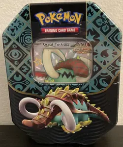 Pokemon TCG Scarlet & Violet Paldean Fates Tin New Sealed Rare Great Tusk ex - Image 1