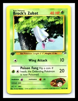 💥 Brock's Zubat Gym Heroes 1st Edition Non Holo # 74/132 Pokemon Vintage - Image 1