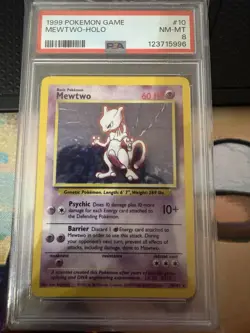 1999 Pokemon Base Set Unlimited #10 Mewtwo-Holo PSA 8 NM-MT - Image 1
