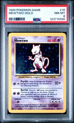 1999 Pokemon Base Set Unlimited #10 Mewtwo-Holo PSA 8 NM-MT - Image 2
