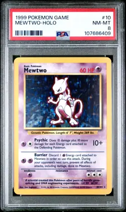 1999 Pokemon Base Set Unlimited MEWTWO Holo PSA 8 (0610) 10/102 - Image 1