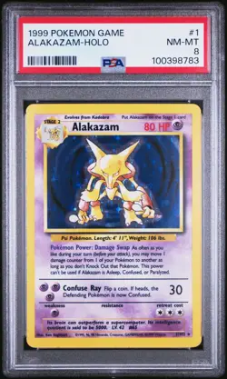 1999 POKEMON BASE SET UNLIMITED #1 ALAKAZAM-HOLO PSA 8 - Image 1