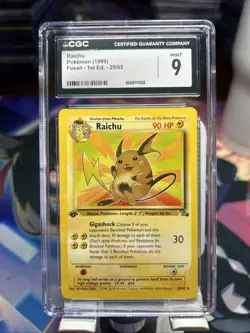 CGC 9 MINT Raichu 1999 Fossil 1st Edition 29/62 Pokemon Card - Image 1