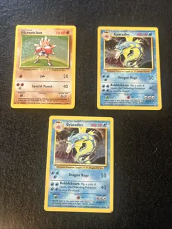 Pokemon Base Set Holos Gyarados 6/102 x2, Hitmonchan 7/102 (MP/HP) - Image 1