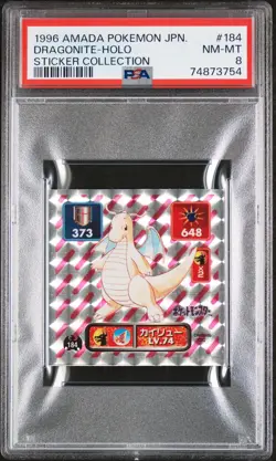 1996 AMADA POKEMON JPN STICKER COLL #184 DRAGONITE-HOLO PSA 8 - Image 1