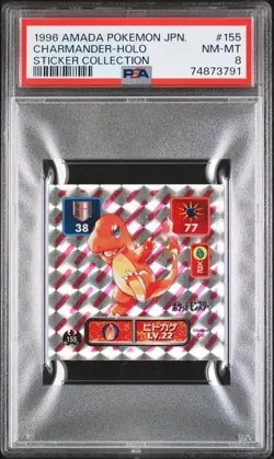 1996 AMADA POKEMON JPN STICKER COLL #155 CHARMANDER-HOLO PSA 8 - Image 1