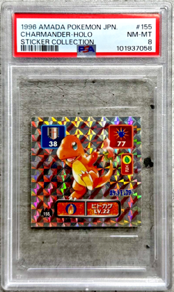 Pokemon Amada Japanese Charmander Holo PSA 8, Sticker Collection #155, 1996 - Image 1
