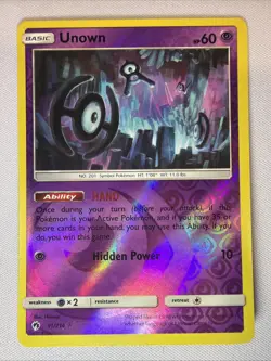 Pokemon Unown TCG Sun & Moon Lost Thunder Reverse Holo Card 91/214 - Image 1