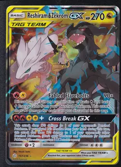 Pokemon Cards Reshiram & Zekrom GX 157/236 Cosmic Eclipse Holo Rare GX - Image 1