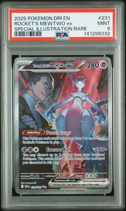 2025 POKEMON DRI EN-DESTINED RIVALS #231 TEAM ROCKET'S MEWTWO EX PSA 9 - Image 1