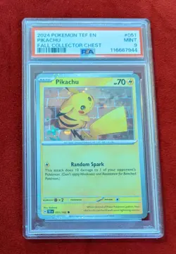 PSA 9 Pokemon TCG Pikachu 051/162 Cosmos Holo Promo Fall Collector Chest 2024 - Image 1