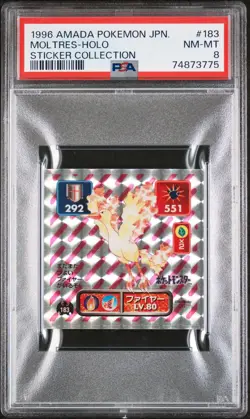 1996 AMADA POKEMON JPN STICKER COLL #183 MOLTRES-HOLO PSA 8 - Image 1
