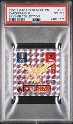 1996 AMADA POKEMON JPN STICKER COLL #182 ZAPDOS-HOLO PSA 8 - Image 1