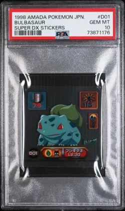 1998 AMADA POKEMON JPN SUPER DX STICKERS #D01 BULBASAUR PSA 10 - Image 1