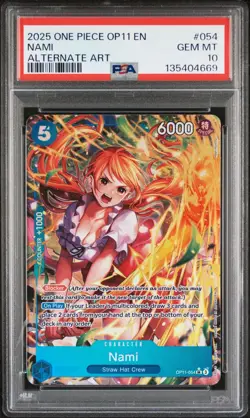 2025 ONE PIECE OP11-A FIST OF DIVINE SPEED #054 NAMI ALTERNATE ART PSA 10 - Image 1