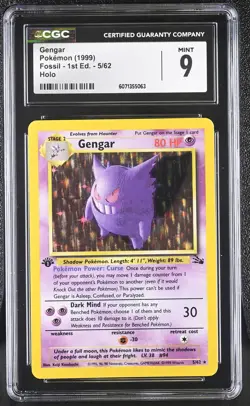 CGC 9 MINT Gengar 1999 Fossil 1st Edition 5/62 Holo Pokemon Card - Image 1