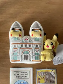 Pokemon x Natural History Museum Pikachu Plush, Jumbo Promo Card & Booklet NEW - Image 2